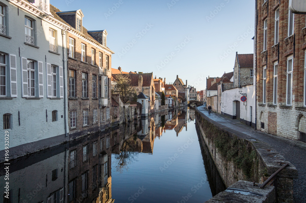 Naklejka premium Brugge, West Flanders / Belgium - January 2017: View from the Belfry of Bruges on the main square and houses
