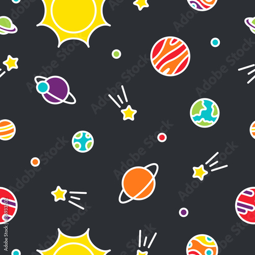 Universe colorful seamless pattern with planets and stars