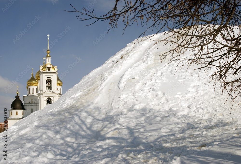 Kremlin in Dmitrov town, Moscow region, Russia. Famous historic town, popular landmark. Color winter photo. Kremlin in Dmitrov town, Moscow region, Russia. Famous historic town, popular landmark. Color winter photo.