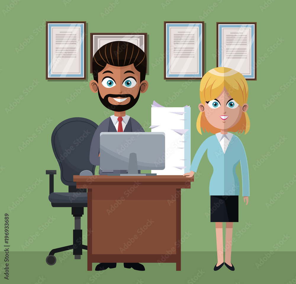 Coworkers at office cartoons vector illustration graphic design Coworkers at office cartoons vector illustration graphic design