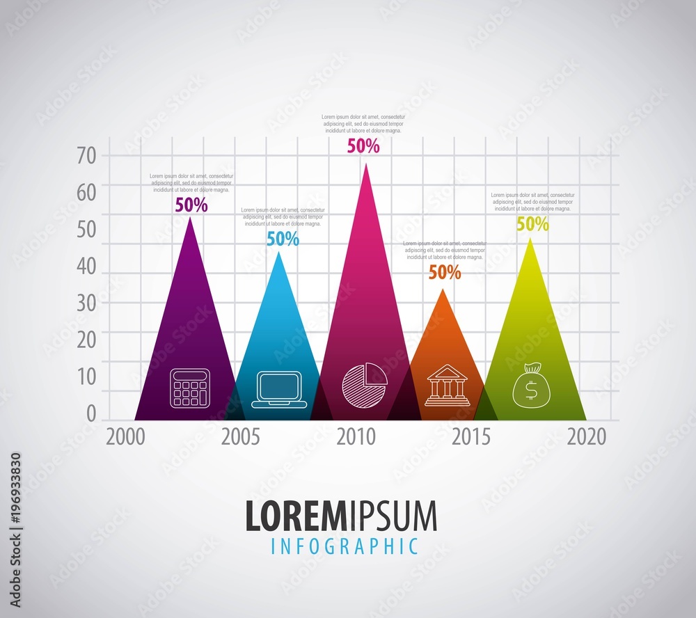 infographic vertical triangle bar chart percent statistic template