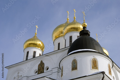 Kremlin in Dmitrov town, Moscow region, Russia. Famous historic town, popular landmark. Color winter photo.