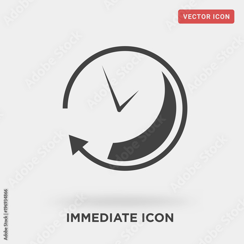immediate icon on grey background, in black, vector icon illustration