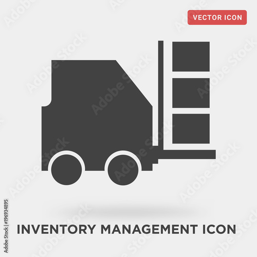 inventory management icon on grey background, in black, vector icon illustration