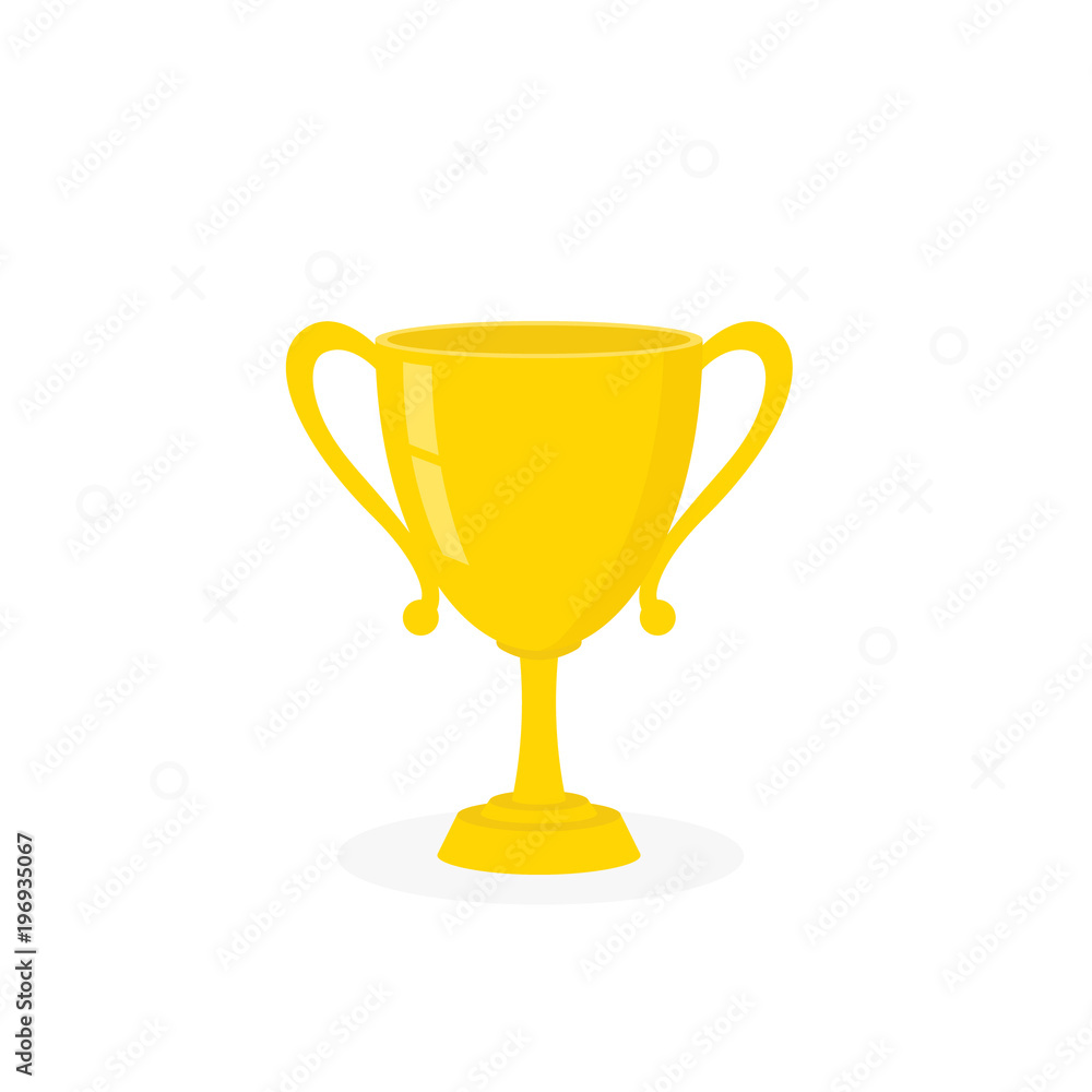 Golden Trophy cup, winner 1st place pedestal, shiny yellow cup golden flat  cartoon design. Vector illustration isolated on white background. Stock  Vector | Adobe Stock