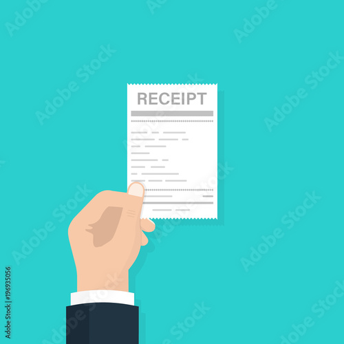Hand holding blank receipt,isolated on white background, vector illustration.