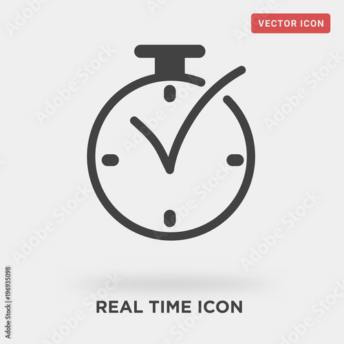 real time icon on grey background, in black, vector icon illustration