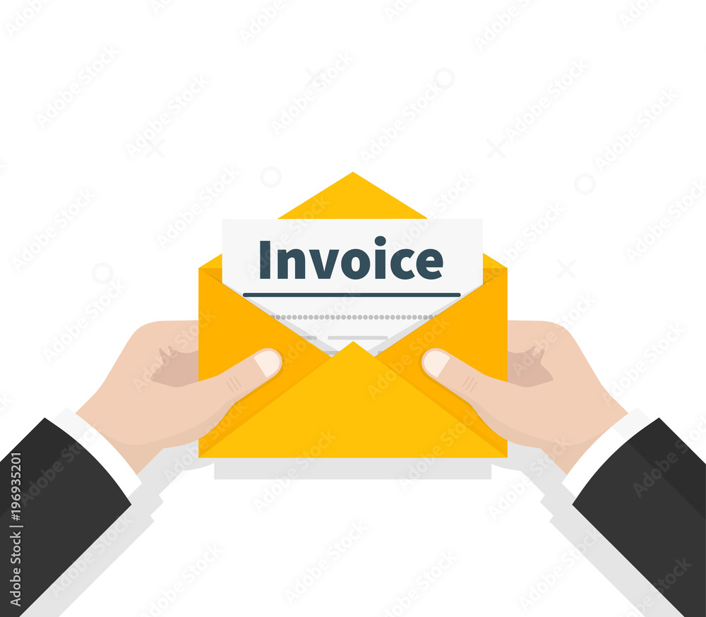 Man hold in hand invoice in envelope. Email message. The official ...