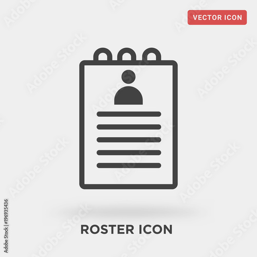 roster icon on grey background, in black, vector icon illustration