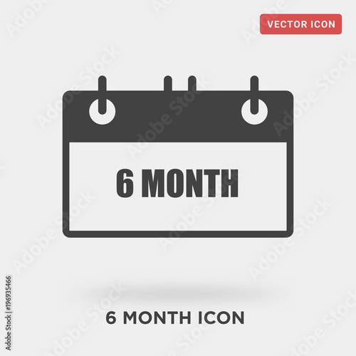 6 month icon on grey background, in black, vector icon illustration