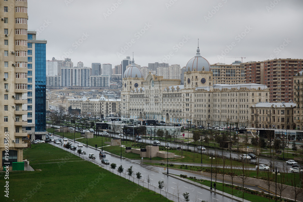 Panoramic view of Baku. Cloudy sky. Downtown. Capital of Azerbaijan