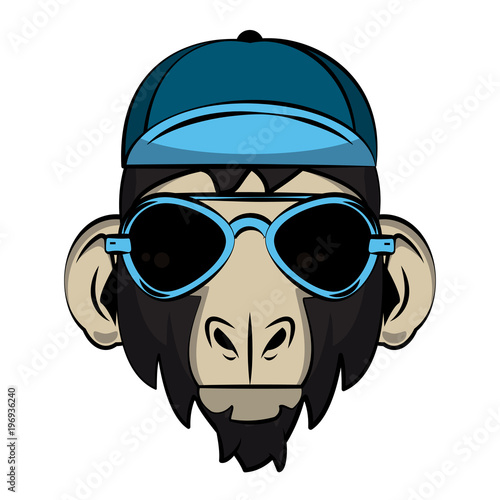 Cool hipster monkey head cartoon vector illustration graphic design