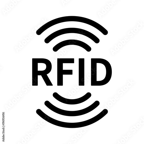 RFID or radio frequency identification with vertical radio waves line art vector icon for apps and websites