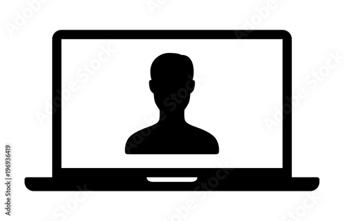 Video chat, video conference or telemedicine on laptop computer flat vector icon for apps and websites