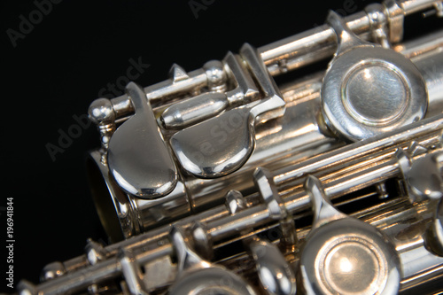 Obraz na płótnie Close up of the silver plated musical instrument flute w salonie