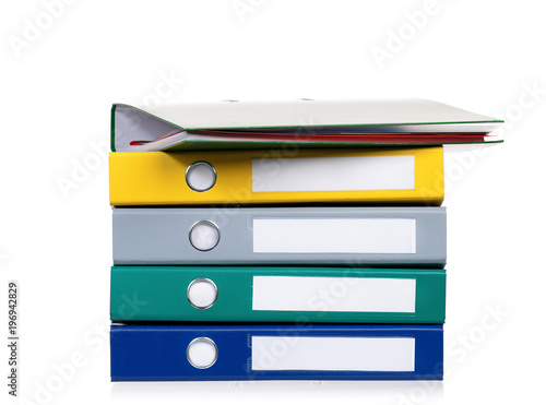 Bright office folders isolated on white background