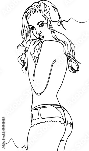 Woman in sexy pose, continuous line