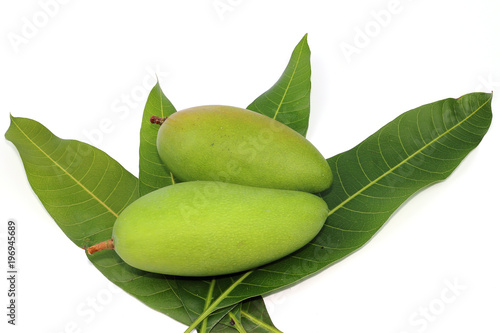 Fresh green sweet mango and leaf