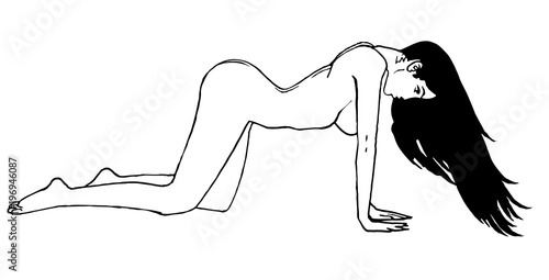 Black haired nude woman in sexy pose