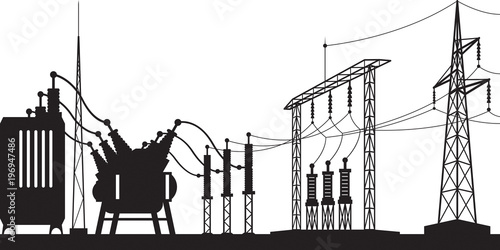 Power grid substation - vector illustration photo