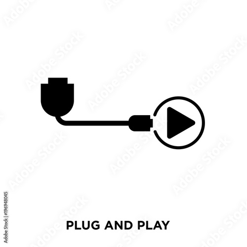 plug and play icon on white background, in black, vector icon illustration
