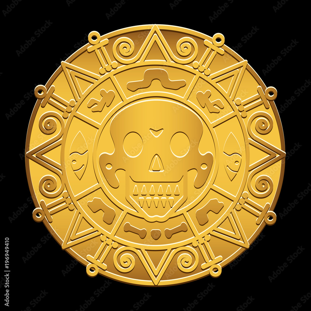 Φωτογραφία Gold medallion of pirates of the Caribbean Sea.