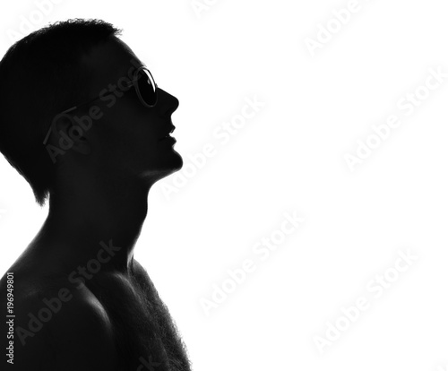 Closeup portrait of sexy handsome topless male model 