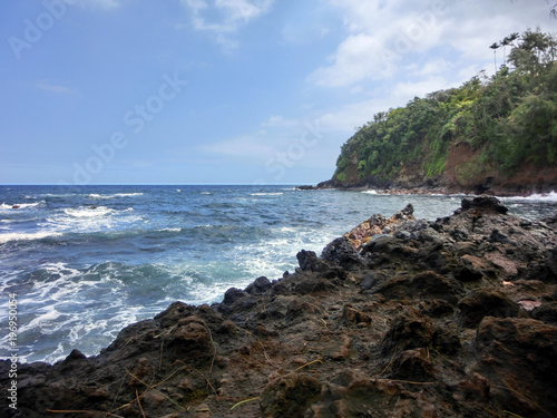 Rocky black lava coastline in Hawaii