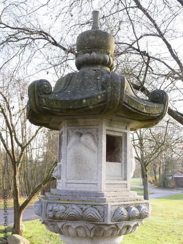 Stone lantern in the Japanese style in the spa gardens