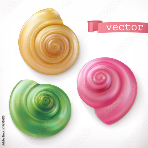 Shells, snails. 3d vector icon set