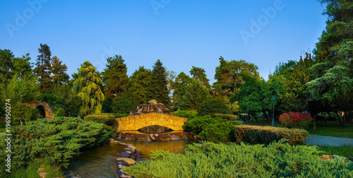 Panorama view of stone bridge in Municipal Park of Katerini, Macedonia province, Greece photo