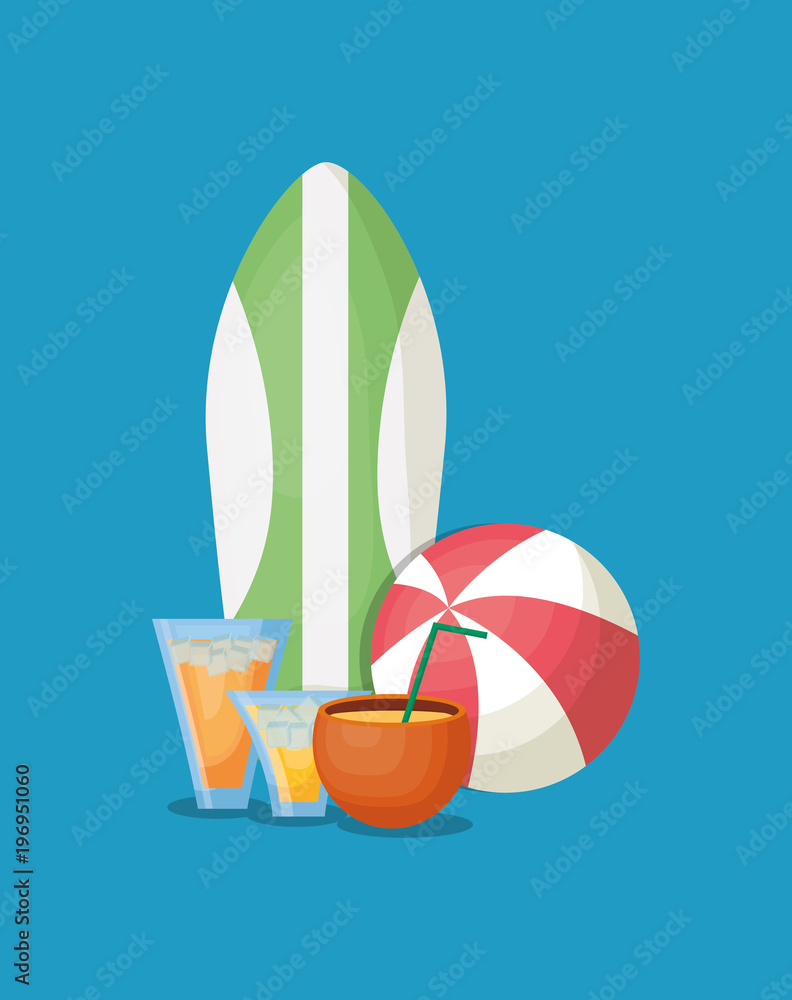 surfboard with cocktail and related icons over blue background, colorful design vector illustration surfboard with cocktail and related icons over blue background, colorful design vector illustration