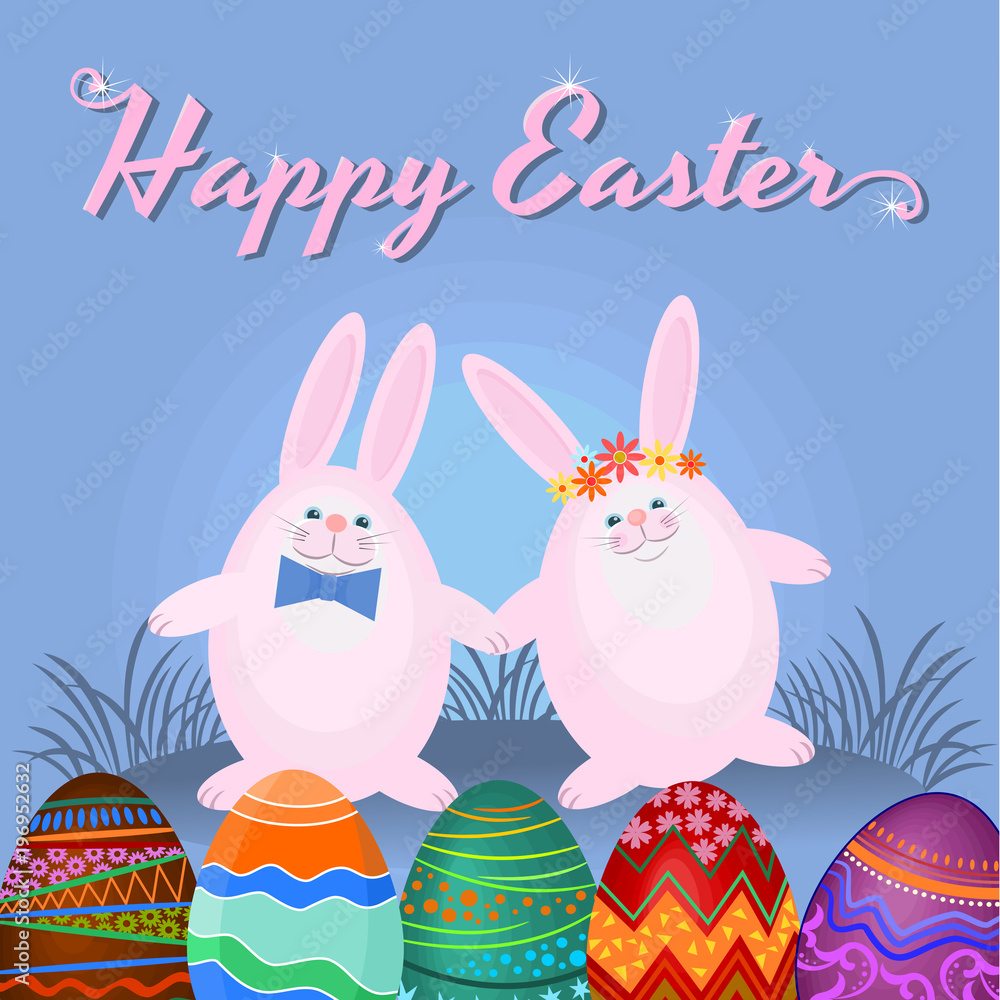 Two rabbits are holding hands. Easter area vector design. Two rabbits are holding hands. Easter area vector design.