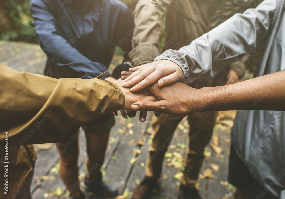 Hands join outdoor together