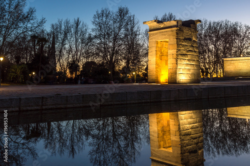 Sunset view of Temple of Debod in City of Madrid, Spain