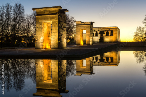Sunset view of Temple of Debod in City of Madrid, Spain