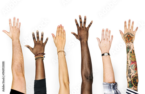 Diversity hands raised up gesture photo