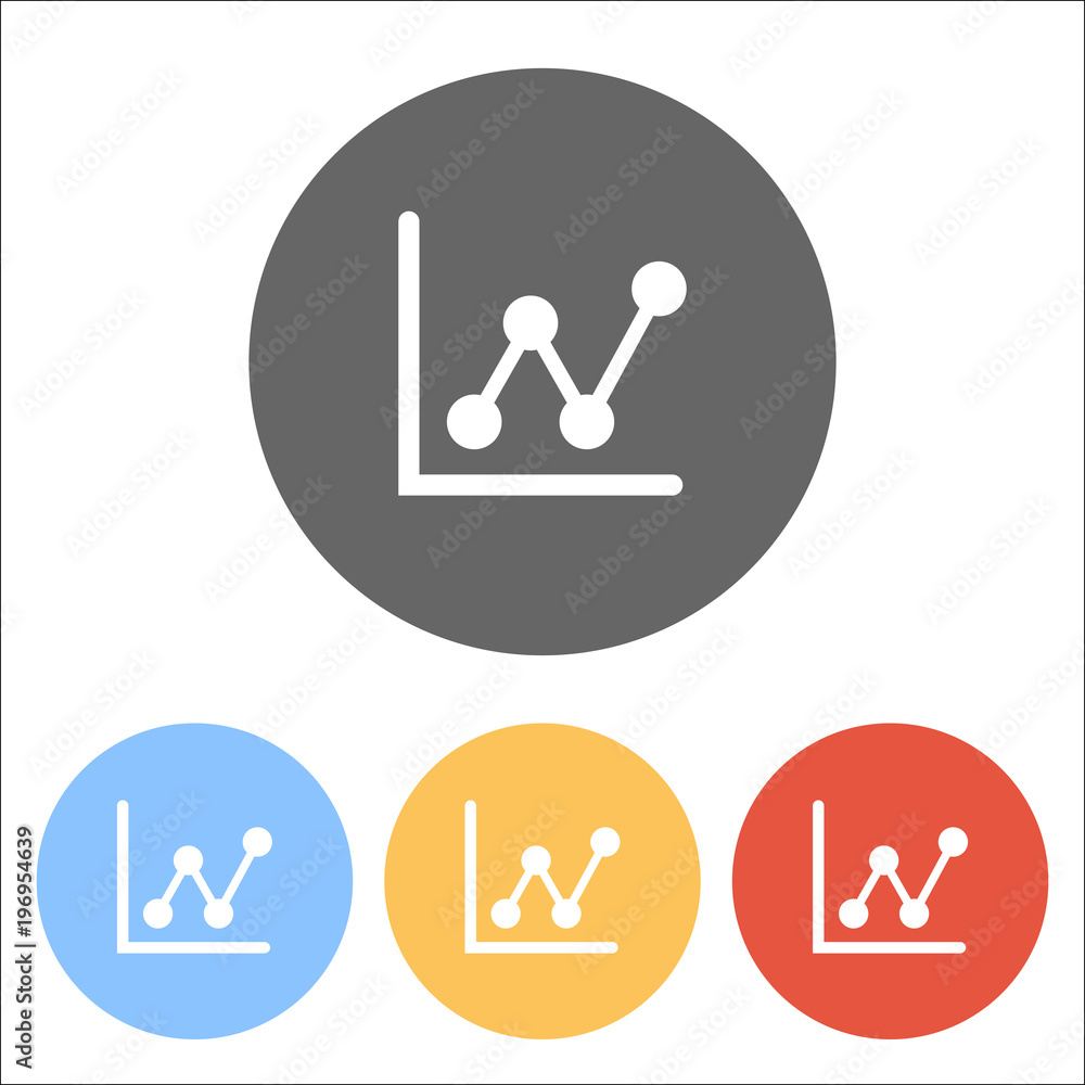 Growing graph line icon. Set of white icons on colored circles Growing graph line icon. Set of white icons on colored circles