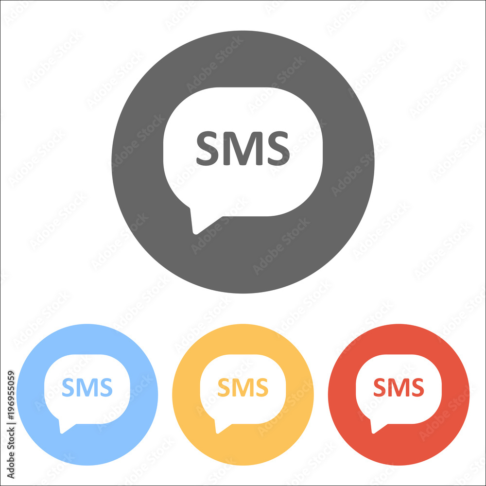 sms icon. Set of white icons on colored circles sms icon. Set of white icons on colored circles
