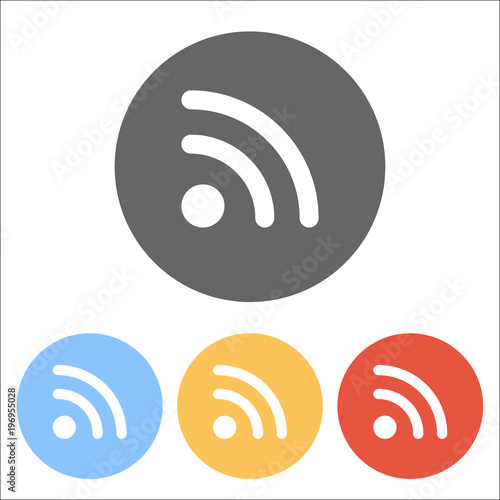 RSS icon. Set of white icons on colored circles