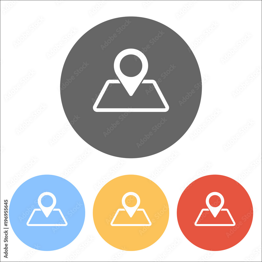 label on map. simple silhouette. Set of white icons on colored c label on map. simple silhouette. Set of white icons on colored c