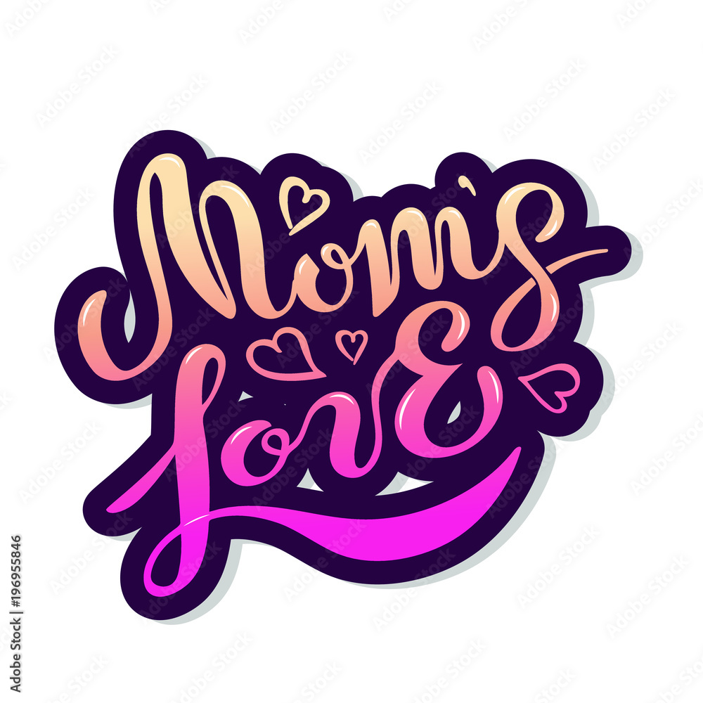 Mom's Love text isolated on white background. Calligraphy for girl, boy clothes, baby shop. Hand drawn lettering Mom's Love as logo, badge, icon, sticker. Inspirational quote card, invitation, banner. Mom's Love text isolated on white background. Calligraphy for girl, boy clothes, baby shop. Hand drawn lettering Mom's Love as logo, badge, icon, sticker. Inspirational quote card, invitation, banner.