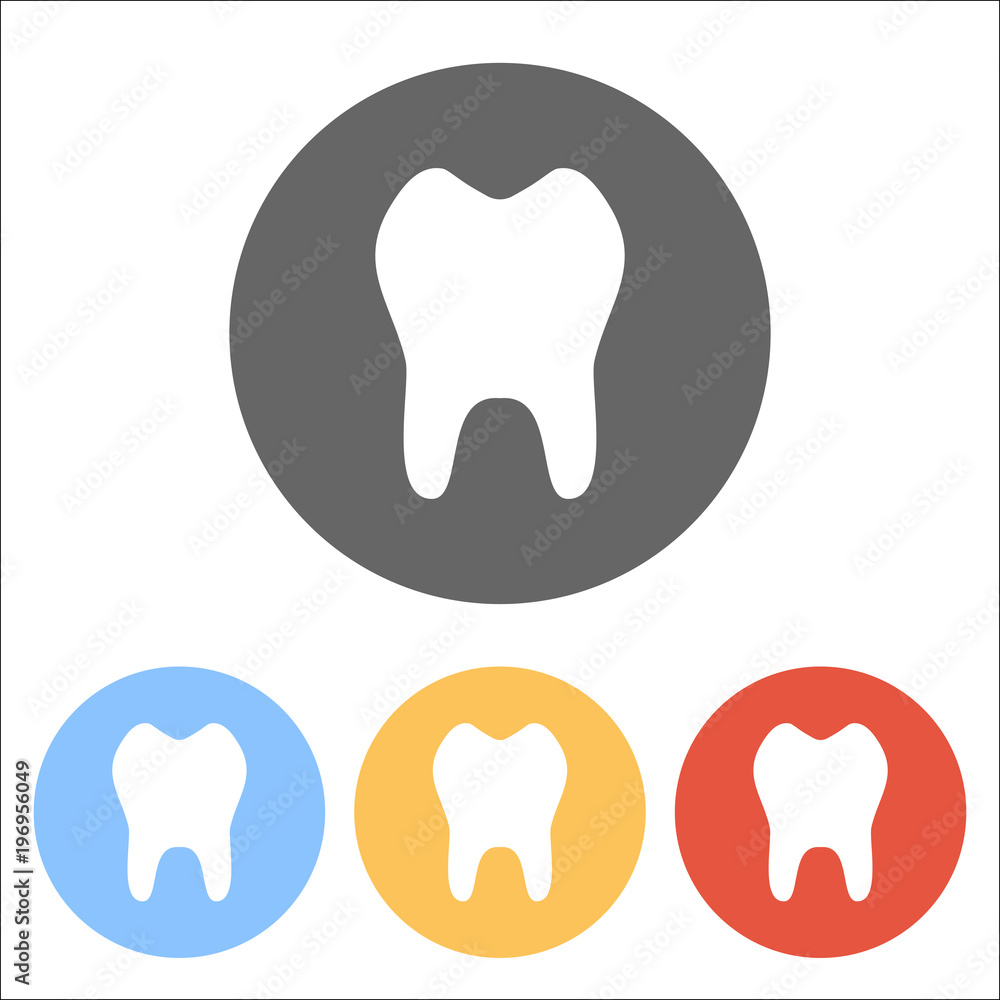 tooth. simple icon. Set of white icons on colored circles tooth. simple icon. Set of white icons on colored circles