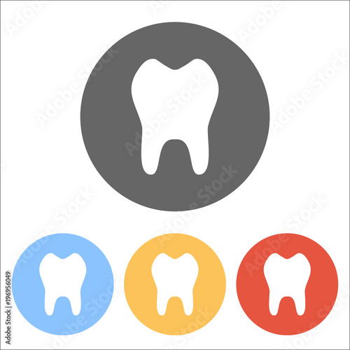 tooth. simple icon. Set of white icons on colored circles