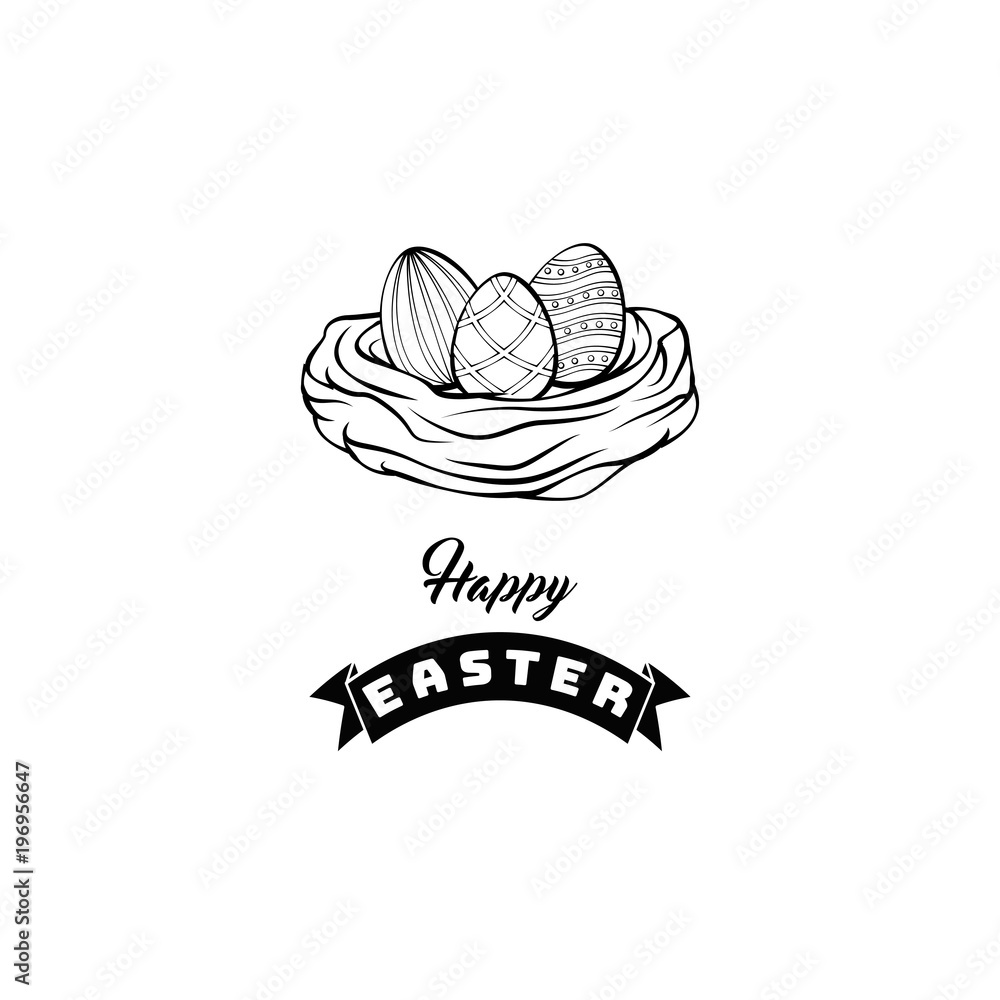 Card with Easter eggs in the nest and inscription Happy Easter. Vector. Card with Easter eggs in the nest and inscription Happy Easter. Vector.