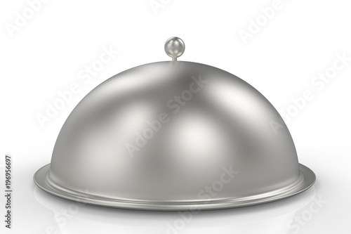 Silver Restaurant Cloche isolated on white background. 3D illustration