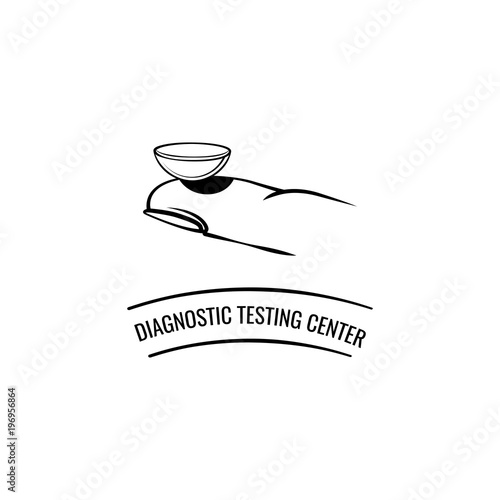 Contact lens on the finger. Diagnostic testing center inscription. Vector illustration.