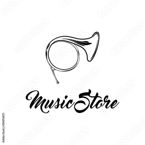 French Musical Horn, Tuba Icon. Musical instrument. Music store logo. Vector.