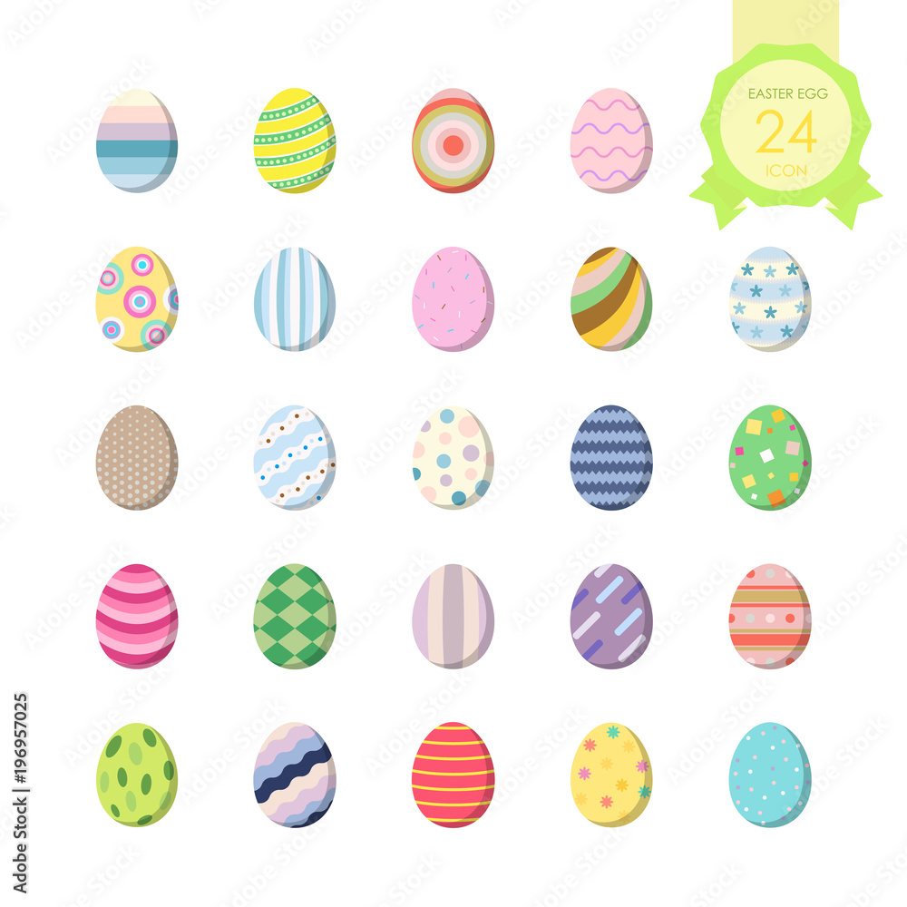 Icon set of colorful easter eggs for holiday on white background. Vector illustration