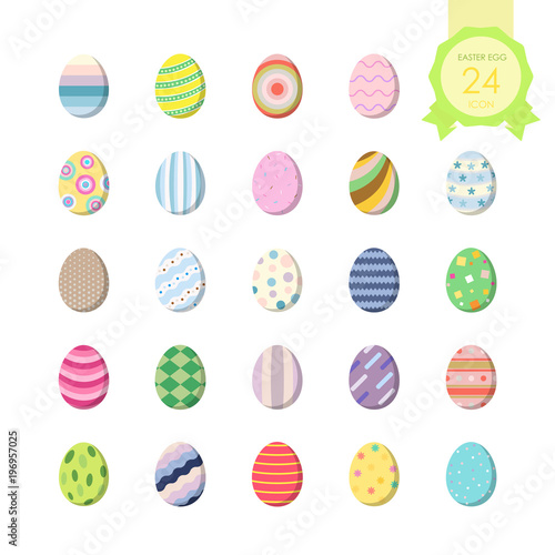 Icon set of colorful easter eggs for holiday on white background. Vector illustration